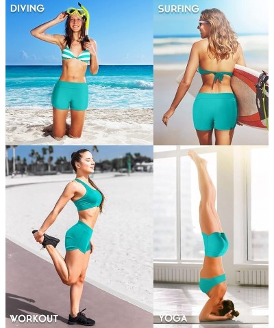 Women's Sporty Swim Shorts Stretchy Board Shorts Boyleg Swim Bottoms Aqua Blue $16.23 Swimsuits