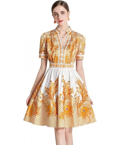 Women's Floral Print Button up Lantern Sleeve Casual Shirt Dress A-line Mini Dress 22204 Yellow $19.79 Dresses