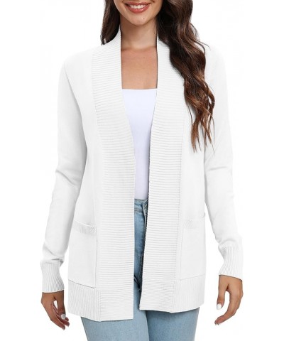 Women's Casual Long Sleeve Knitted Cardigan Lightweight Comfortable Open Front Long Sweaters with Pockets White $18.73 Sweaters