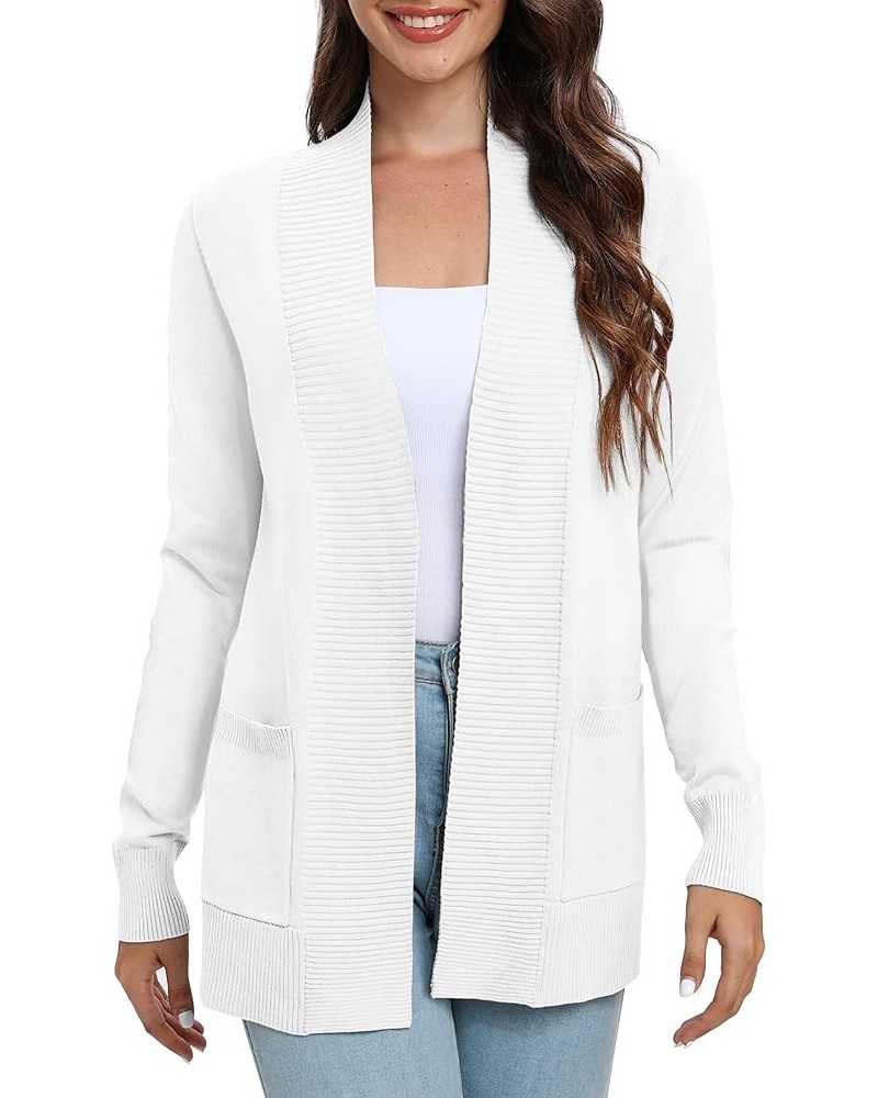 Women's Casual Long Sleeve Knitted Cardigan Lightweight Comfortable Open Front Long Sweaters with Pockets White $18.73 Sweaters