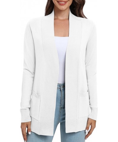 Women's Casual Long Sleeve Knitted Cardigan Lightweight Comfortable Open Front Long Sweaters with Pockets White $18.73 Sweaters