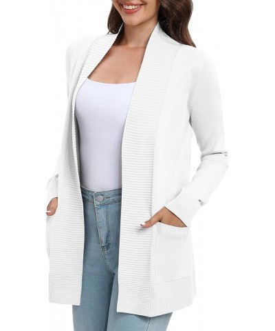 Women's Casual Long Sleeve Knitted Cardigan Lightweight Comfortable Open Front Long Sweaters with Pockets White $18.73 Sweaters