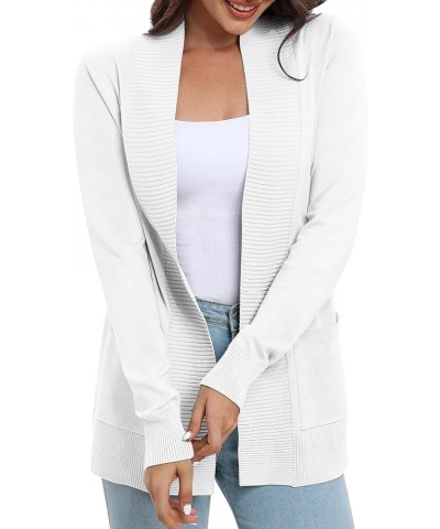 Women's Casual Long Sleeve Knitted Cardigan Lightweight Comfortable Open Front Long Sweaters with Pockets White $18.73 Sweaters