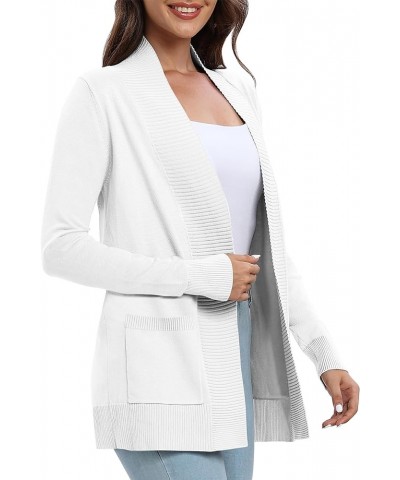 Women's Casual Long Sleeve Knitted Cardigan Lightweight Comfortable Open Front Long Sweaters with Pockets White $18.73 Sweaters