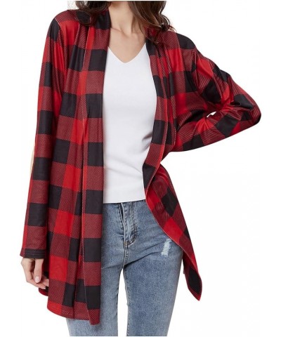 Women's Long Sleeve Open Front Cardigan Buffalo Plaid Knitted Tops Shirts Xa-red $9.85 Sweaters