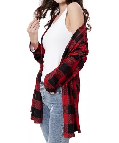 Women's Long Sleeve Open Front Cardigan Buffalo Plaid Knitted Tops Shirts Xa-red $9.85 Sweaters