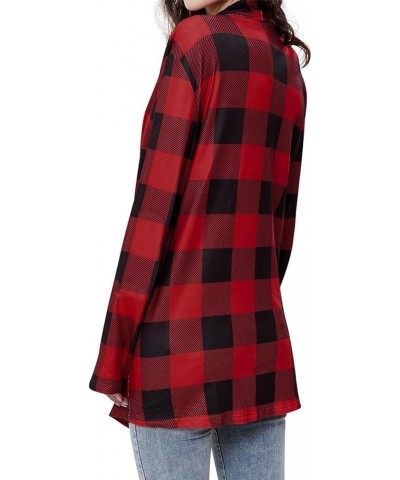 Women's Long Sleeve Open Front Cardigan Buffalo Plaid Knitted Tops Shirts Xa-red $9.85 Sweaters