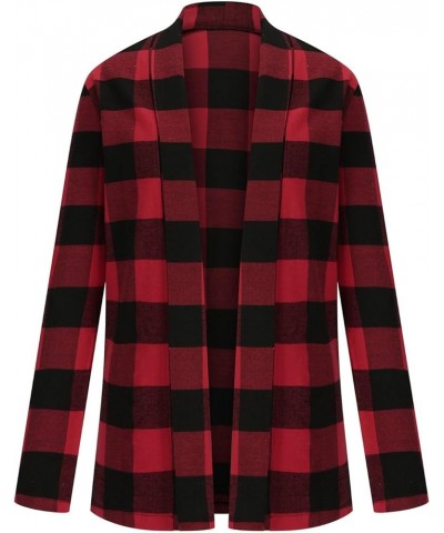 Women's Long Sleeve Open Front Cardigan Buffalo Plaid Knitted Tops Shirts Xa-red $9.85 Sweaters