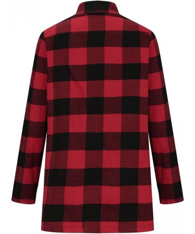 Women's Long Sleeve Open Front Cardigan Buffalo Plaid Knitted Tops Shirts Xa-red $9.85 Sweaters