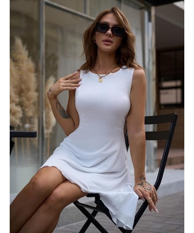 Women's Sexy Crew Neck Sleeveless Irregular Hem Ruched Tank Mini Club Dress White $10.81 Dresses