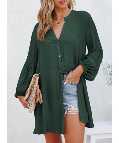 Womens Sexy V Neck Cover Up Long Sleeve Button Down Shirts Dresses X Blackish Green $20.39 Swimsuits