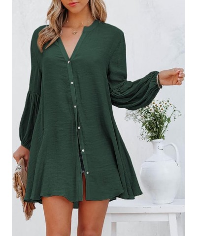 Womens Sexy V Neck Cover Up Long Sleeve Button Down Shirts Dresses X Blackish Green $20.39 Swimsuits