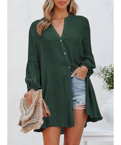 Womens Sexy V Neck Cover Up Long Sleeve Button Down Shirts Dresses X Blackish Green $20.39 Swimsuits