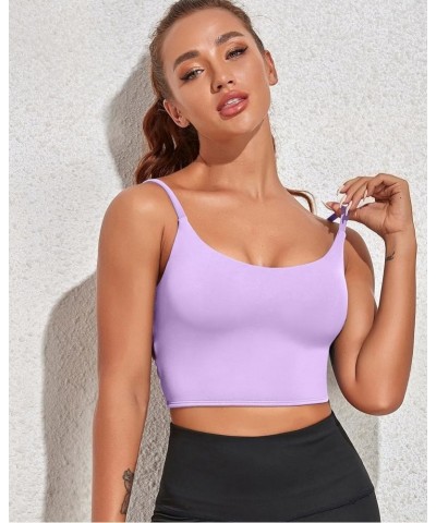 Longline Sports Bra for Women Sexy Open Back Workout Crop Tops Strappy Yoga Tank Top with Built in Bra Light Purple Sports Br...