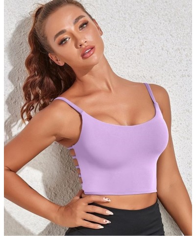 Longline Sports Bra for Women Sexy Open Back Workout Crop Tops Strappy Yoga Tank Top with Built in Bra Light Purple Sports Br...