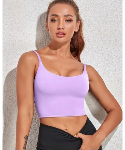 Longline Sports Bra for Women Sexy Open Back Workout Crop Tops Strappy Yoga Tank Top with Built in Bra Light Purple Sports Br...