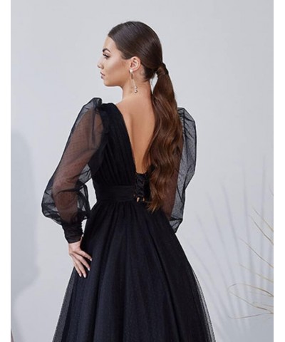 Puffy Sleeve Tulle Prom Dresses Long Ball Gown with Slit for Women 2024 V Neck Long Formal Evening Gowns Wisteria $50.04 Dresses