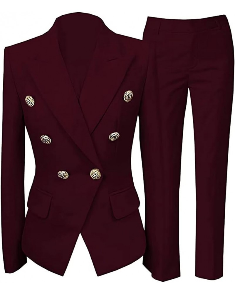 Women's 2 Piece Suit Notched Lapel Pants Suits Set for Women Business Casual Office Work Tuxedo Blazer Pants Set Burgundy $29...