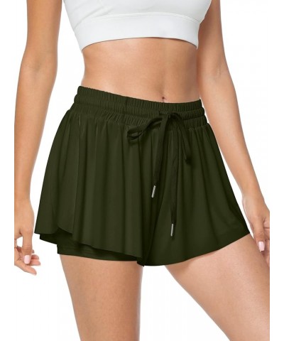 Flowy Shorts, Butterfly Athletic Shorts Skirt, Flare Wavy Skorts for Running, Sports and Recreation Summer Army Green $10.81 ...