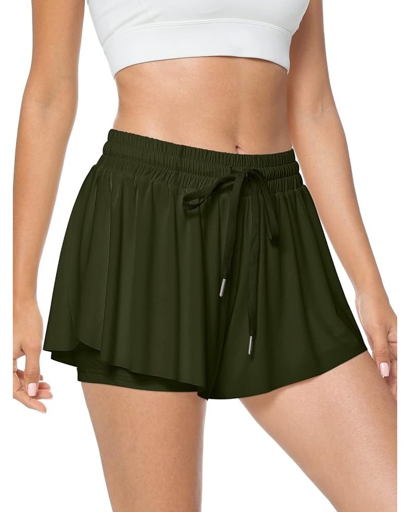 Flowy Shorts, Butterfly Athletic Shorts Skirt, Flare Wavy Skorts for Running, Sports and Recreation Summer Army Green $10.81 ...