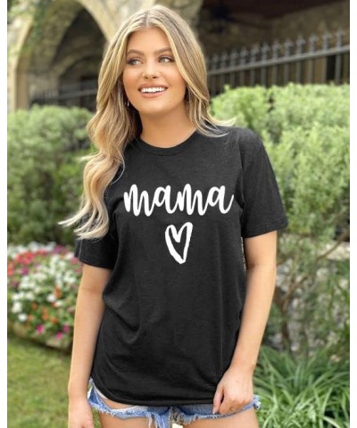 Mama T Shirt Womens Cute Mama Heart Graphic Shirts Mom Life T-Shirt Causal Short Sleeve Tee Tops Dark Grey $9.00 T-Shirts