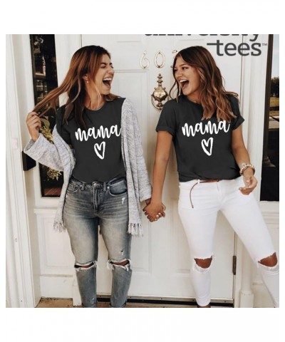 Mama T Shirt Womens Cute Mama Heart Graphic Shirts Mom Life T-Shirt Causal Short Sleeve Tee Tops Dark Grey $9.00 T-Shirts