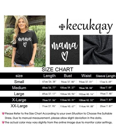 Mama T Shirt Womens Cute Mama Heart Graphic Shirts Mom Life T-Shirt Causal Short Sleeve Tee Tops Dark Grey $9.00 T-Shirts