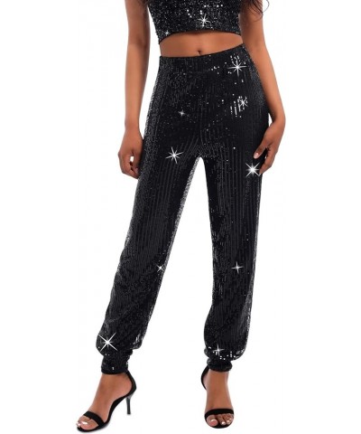 Womens Sequin Leggings Sparkle Glitter Bling Joggers Elastic High Waist Shiny Pants Black $24.74 Leggings