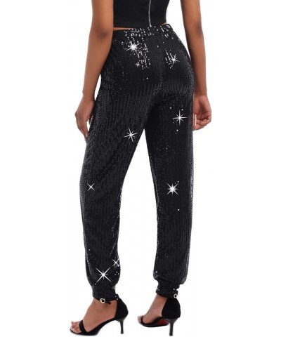 Womens Sequin Leggings Sparkle Glitter Bling Joggers Elastic High Waist Shiny Pants Black $24.74 Leggings