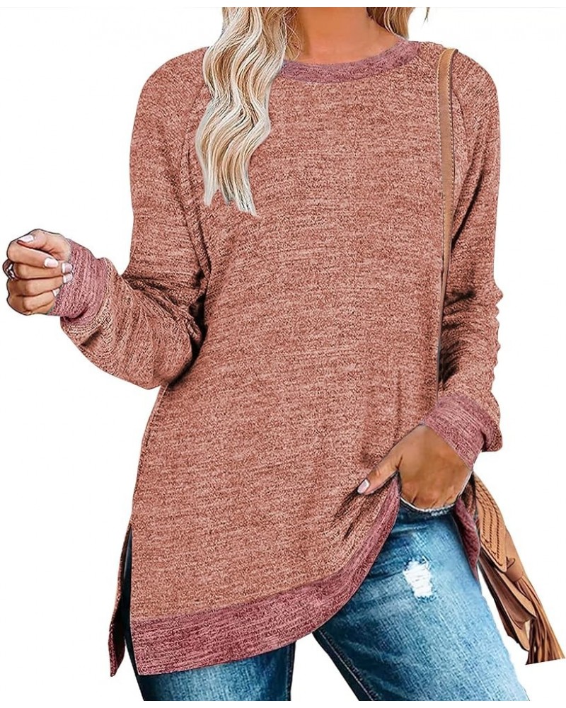 Womens Casual Long Sleeve Round Neck Pocket T Shirts Blouses Tunic Sweatshirt Tops with Pocket Red $14.56 Tops