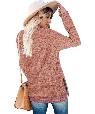 Womens Casual Long Sleeve Round Neck Pocket T Shirts Blouses Tunic Sweatshirt Tops with Pocket Red $14.56 Tops