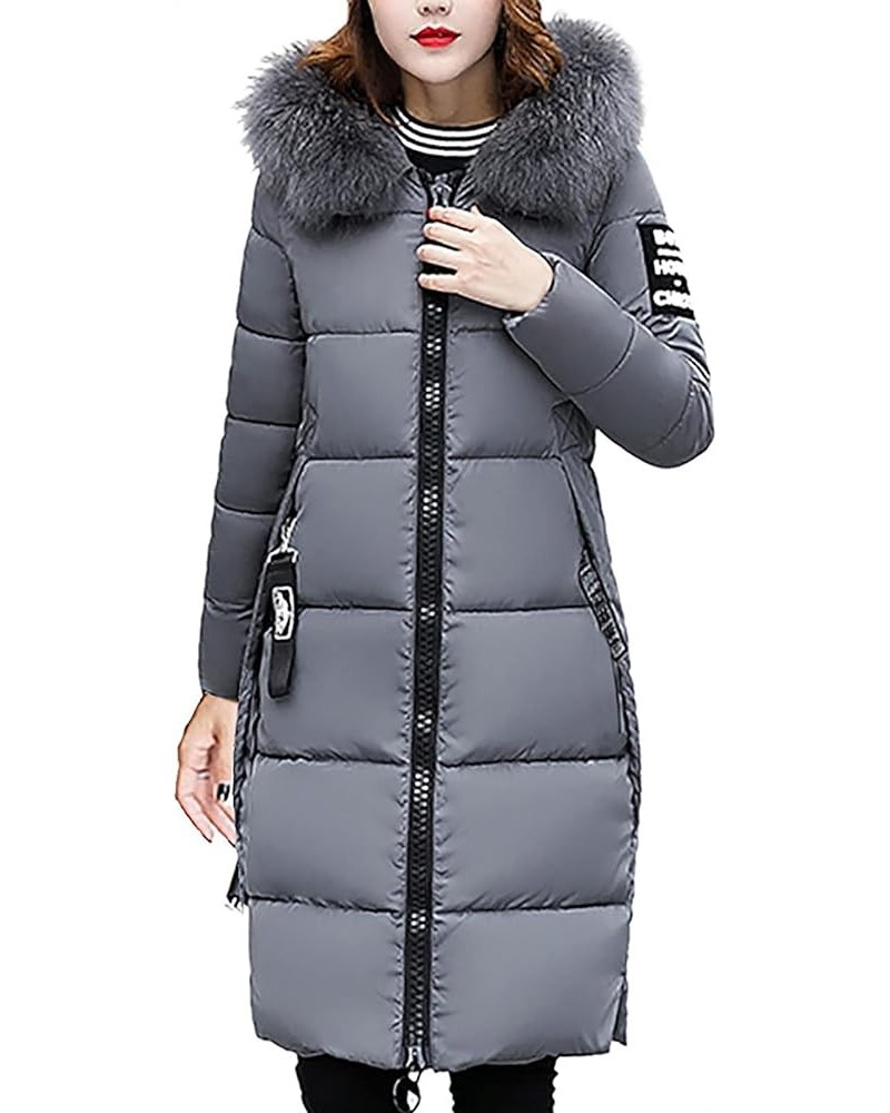 Winter Coats for Women Down Jacket Full Zip Quilted Hooded Long Puffer Coat Warm Slim Parkas Outerwear with Fur Hood Gray $27...