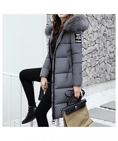 Winter Coats for Women Down Jacket Full Zip Quilted Hooded Long Puffer Coat Warm Slim Parkas Outerwear with Fur Hood Gray $27...