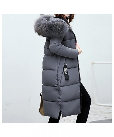 Winter Coats for Women Down Jacket Full Zip Quilted Hooded Long Puffer Coat Warm Slim Parkas Outerwear with Fur Hood Gray $27...