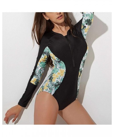 Women's Long Sleeve Rash Guard UV Protection Zipper Printed Surfing One Piece Swimsuit Bathing Suit Print Stitching $27.49 Sw...