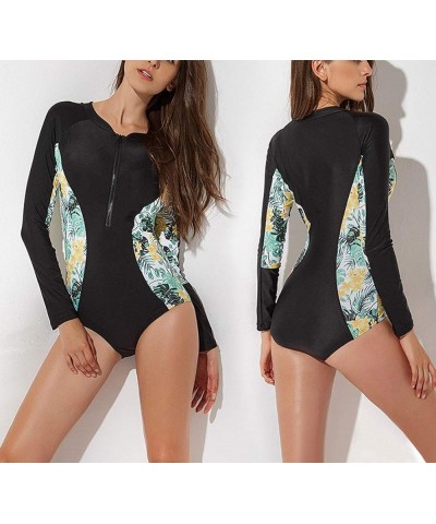 Women's Long Sleeve Rash Guard UV Protection Zipper Printed Surfing One Piece Swimsuit Bathing Suit Print Stitching $27.49 Sw...