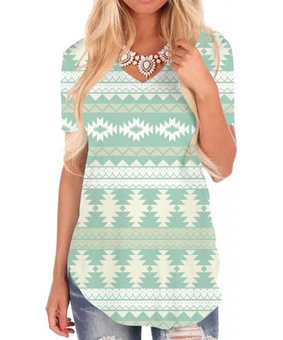 Women's Aztec Tops Tribal Ethnic T Shirt Summer V Neck Short Sleeve T-Shirt Geometry Green $5.60 T-Shirts