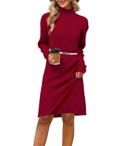 Womens Turtleneck Wool Sweater Dress Long Sleeve Ribbed Pullover Dresses Bodycon Winter Dress Burgundy $13.50 Sweaters