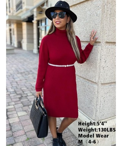 Womens Turtleneck Wool Sweater Dress Long Sleeve Ribbed Pullover Dresses Bodycon Winter Dress Burgundy $13.50 Sweaters