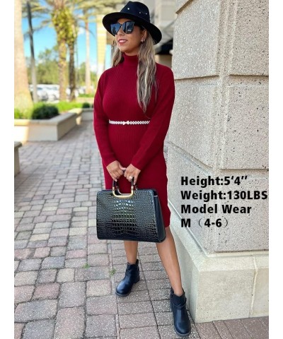 Womens Turtleneck Wool Sweater Dress Long Sleeve Ribbed Pullover Dresses Bodycon Winter Dress Burgundy $13.50 Sweaters