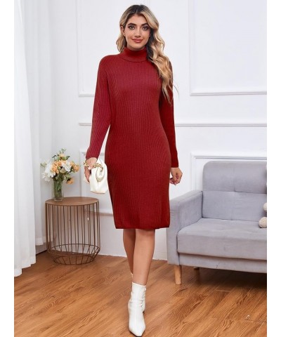 Womens Turtleneck Wool Sweater Dress Long Sleeve Ribbed Pullover Dresses Bodycon Winter Dress Burgundy $13.50 Sweaters