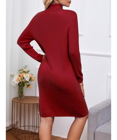 Womens Turtleneck Wool Sweater Dress Long Sleeve Ribbed Pullover Dresses Bodycon Winter Dress Burgundy $13.50 Sweaters