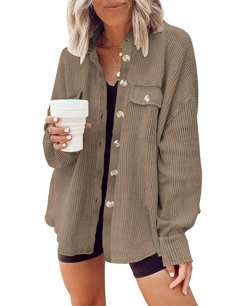 Womens Corduroy Button Down Shirts Color Block Long Sleeve Blouses Tops Jackets Khaki2 $24.50 Blouses