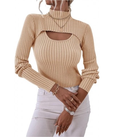 Women Turtleneck Long Sleeve Sweater Oversized Cutout Knit Pullover Two Piece Shrug Sweater Set Winter Vintage Knitwear Knit ...