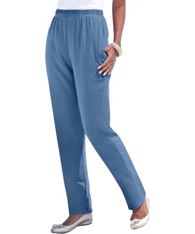 Women's Plus Size Petite Straight-Leg Soft Knit Pant Dusty Indigo $13.99 Pants