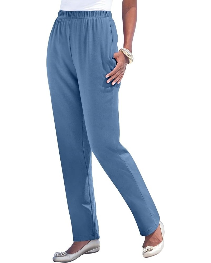 Women's Plus Size Petite Straight-Leg Soft Knit Pant Dusty Indigo $13.99 Pants