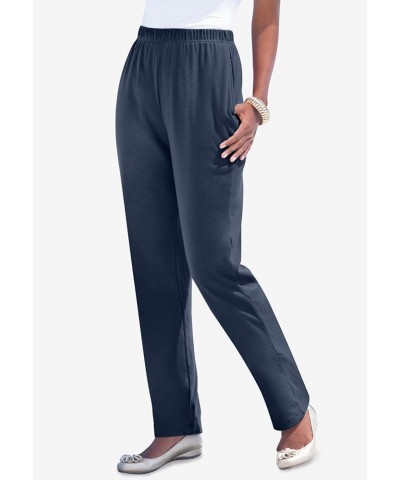 Women's Plus Size Petite Straight-Leg Soft Knit Pant Dusty Indigo $13.99 Pants