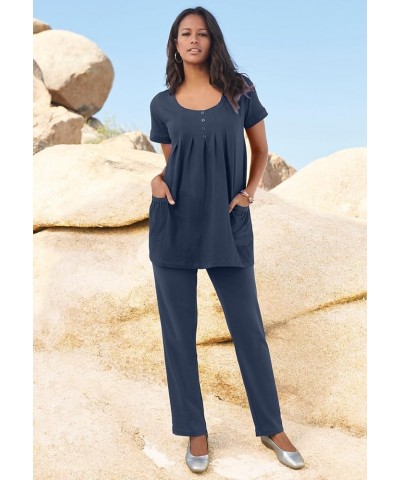 Women's Plus Size Petite Straight-Leg Soft Knit Pant Dusty Indigo $13.99 Pants