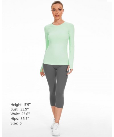 Women Workout Shirts Seamless Long Sleeve Yoga Tops with Thumb Holes for Sports Running Breathable Athletic Slim Fit Mint Gre...