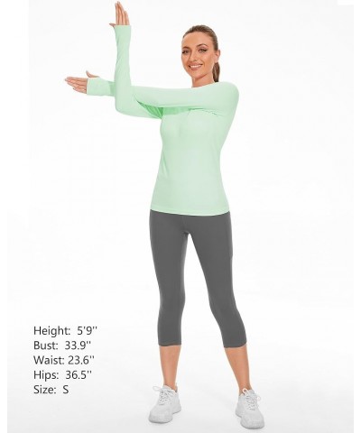 Women Workout Shirts Seamless Long Sleeve Yoga Tops with Thumb Holes for Sports Running Breathable Athletic Slim Fit Mint Gre...